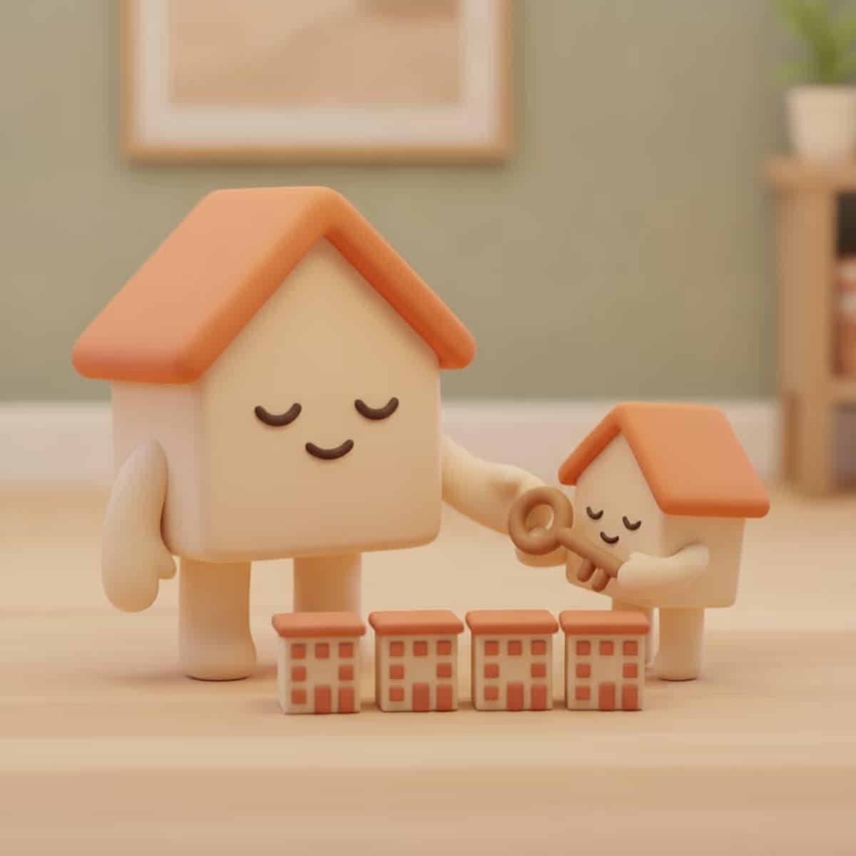 Bobbo, Bofrid's house mascot, handing a key to a smaller house character Bobbo, Bofrid's house mascot, handing a key to a smaller house character